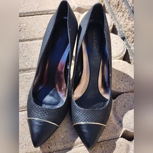 Calvin Klein Black Shoes | Nalene Faux Snakeskin Heels Pointed Toes Size…